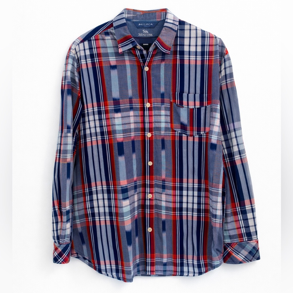 💫 Rocawear Men's Blue and Red Plaid Long Sleeve Button-Down Shirt Size 3XL